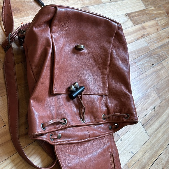 Orange Leather Backpack with Butterfly Design - Picture 15 of 16